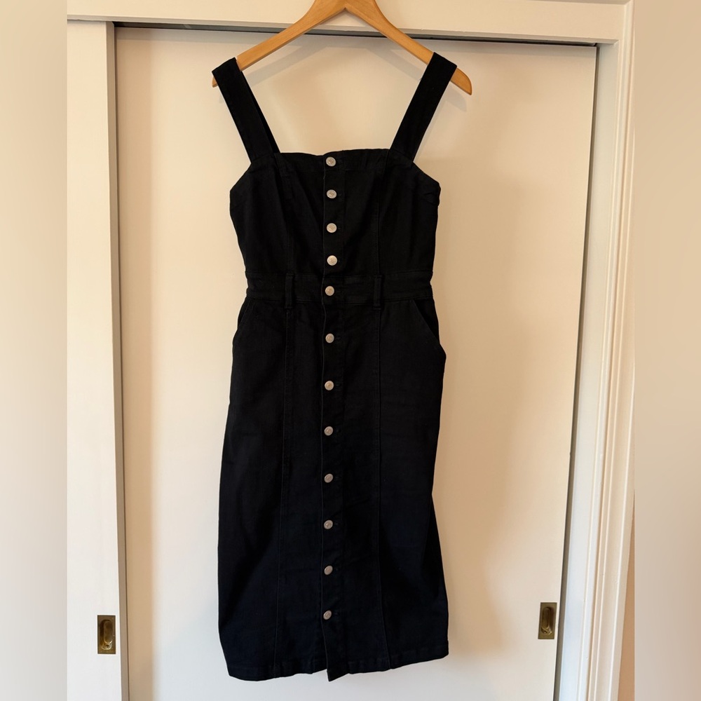 Black Button Denim Midi Dress - Size Small